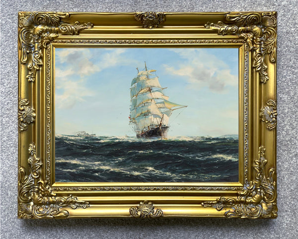 Gilt Framed Oleograph of a Clipper at Sea