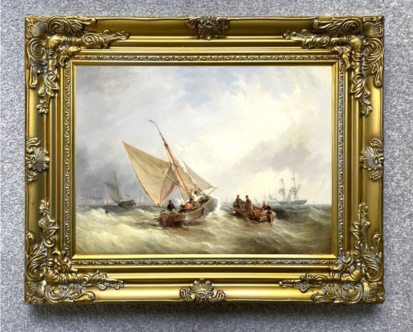 Gilt Framed Oleograph of Shipping in a Squall