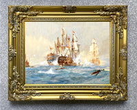 Gilt Framed Oleograph of HMS Victory at Trafalgar