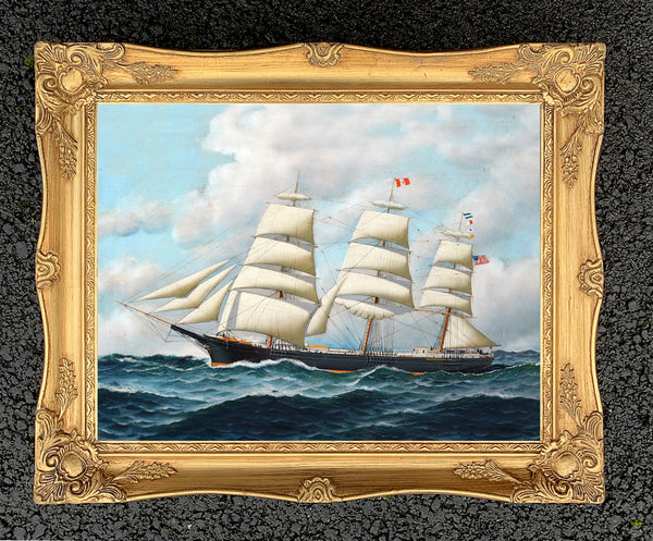 Gilt Framed Oleograph of a Clipper at Sea