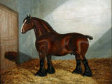 Oleograph on Canvas of a Bay Shire Horse in a Stable