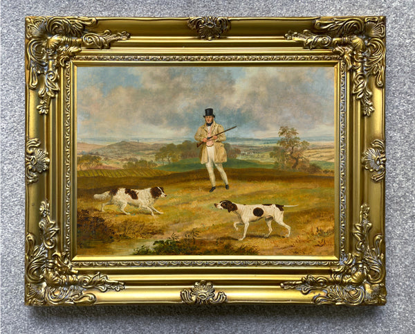 Fine Oleograph on Canvas - "Sportsman with his Gundogs"