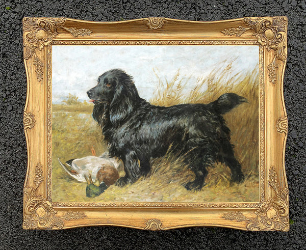 Gilt Framed Oleograph of  a Spaniel with Game aft. John Emms