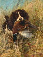 Gilt Framed Oleograph of  a Spaniel with a Pheasant aft. Thomas Blinks