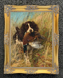 Gilt Framed Oleograph of  a Spaniel with a Pheasant aft. Thomas Blinks