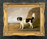 Gilt Framed Oleograph of a Field Spaniel in a Rural Landscape