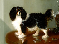 Ornate Framed Oleograph of a King Charles Cavalier Spaniel