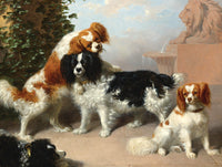 Gilt Framed Oleograph on Canvas - Spaniels at Play