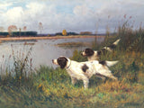 Gilt Framed Oleograph of Spaniels in a River Landscape