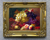 Fine Oleograph on Canvas Still Life of Mixed Fruit on a Ledge aft. E H Stannard