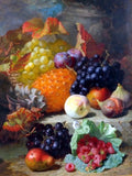 Exquisite Oleograph on Canvas Still Life of Mixed Fruit on Marble Steps