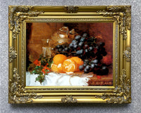 Fine Oleograph on Canvas Still Life of Festive Fruit on a Ledge aft. E H Stannard