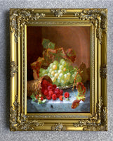 Copy of Fine Oleograph on Canvas Still Life of Mixed Fruit on a Marble Ledge