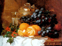 Fine Oleograph on Canvas Still Life of Festive Fruit on a Ledge aft. E H Stannard