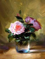 Exquisite Oleograph on Canvas Still Life of a Roses in a Glass Jar