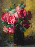 Exquisite Oleograph on Canvas - Still Life of Red Roses in a Vase