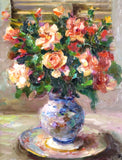 Exquisite Oleograph on Canvas - Assorted Roses in a Vase