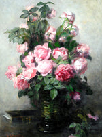 Exquisite Oleograph on Canvas Still Life of Pink Roses