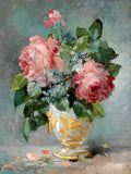 Exquisite Oleograph on Canvas - A Bouquet of Flowers in a Glass Vase