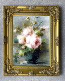 Exquisite Still Life Oleograph on Canvas Still Life of Roses in a Glass Vase