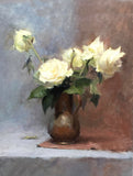 Exquisite Oleograph on Canvas - Brown Vase with Flowers