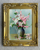Fine Oleograph on Canvas Still Life of Flowers in a Jug