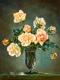 Exquisite Oleograph on Canvas - Yellow Roses in a Vase aft. Cecil Kennedy