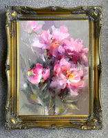 Fine Oleograph on Canvas - Arrangement of Pink & White Flowers