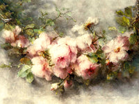 Stunning Still Life Oleograph on Canvas Still Life of a Swag of Pink Roses