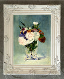 Beautiful Oleograph on Canvas Still Life of Flowers in a  Glass Vase