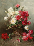 Fine Oleograph on Canvas Still Life of Red & White Roses in a Basket