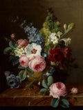 Fine Oleograph on Canvas - Dutch Floral Bouquet on a Marble Ledge