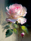 Exquisite Oleograph on Canvas - Still Life of a Single Pink Rose