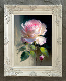 Exquisite Oleograph on Canvas - Still Life of a Single Pink Rose