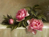 Fine Oleograph on Canvas - Pink Roses on a Ledge