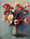 Exquisite Oleograph on Canvas - Still Life with Carnations in a Vase