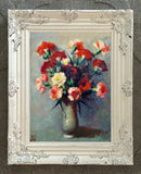 Exquisite Oleograph on Canvas - Still Life with Carnations in a Vase