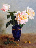 Beautiful Oleograph on Canvas Still Life of Roses in a  Vase