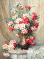 Exquisite Oleograph on Canvas - A Bouquet of Carnations in a Vase