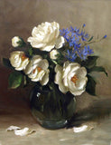 Stunning Still Life Oleograph on Canvas Still Life of White Roses