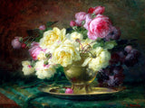 Fine Oleograph on Canvas - Mixed Roses in a Brass Bowl