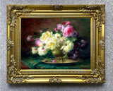 Fine Oleograph on Canvas - Mixed Roses in a Brass Bowl