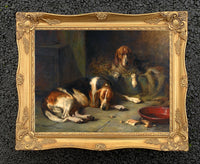 Ornate Framed Oleograph of the "Hounds at Rest"