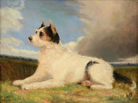 Gilt Framed Oleograph of  a Resting Terrier