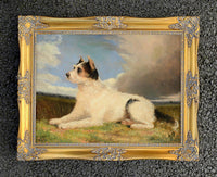 Gilt Framed Oleograph of  a Resting Terrier