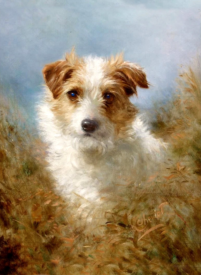 Gilt Framed Oleograph of a Rough Coat Jack Russell 