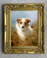 Gilt Framed Oleograph of a Rough Coat Jack Russell "Alerted"