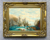 Gilt Framed Oleograph of the Battle of Trafalgar aft. William Wyllie