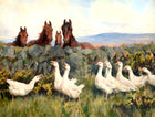 Oleograph on Canvas of Horses & Geese