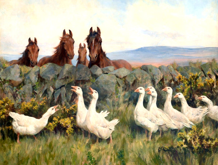 Oleograph on Canvas of Horses & Geese